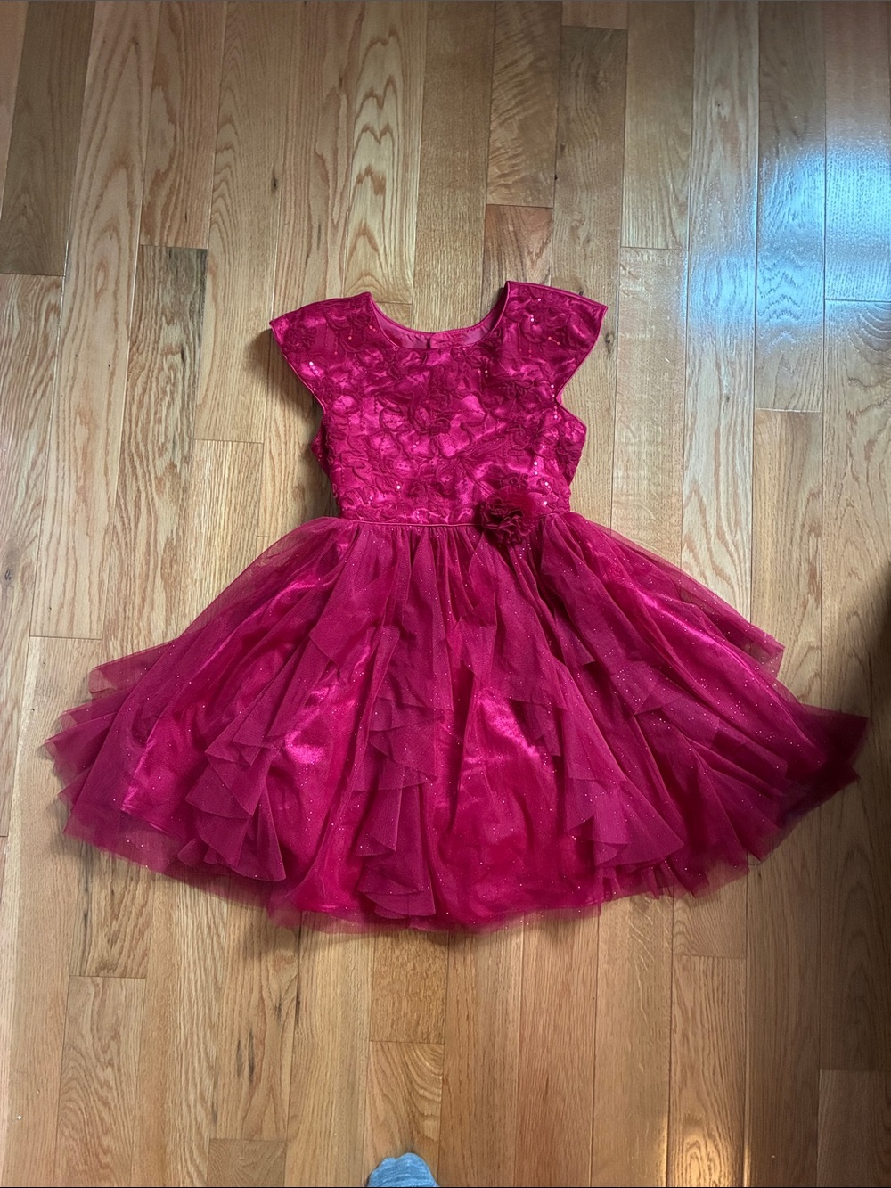 Jona Michelle Fuchsia Ruffled Tulle Floral Party Dress